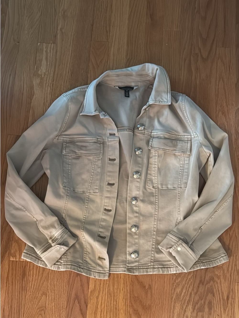 Light Beige Women's Denim Jacket - Classic Button-Front- from Wh